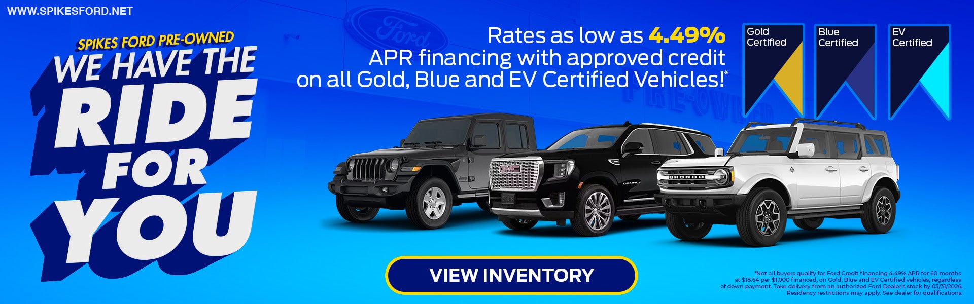 Rates as low as 4.49% APR WAC on all CPO Vehicles